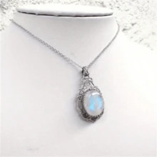 1 pieza Collar con colgante de piedra lunar vintage bohemia, accesorio de joyería de moda como regalo para mujeres - Plata antigua - Ver 1