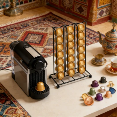 Manovix 42-Capsule Rotating Coffee Capsule Holder, Coffee Corner Capsule Storage Organizer, Holds 40/42/60 Capsules (42 Capsules, Black)