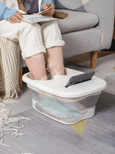 1 pieza Palangana plegable de plástico grueso y resistente | Doble color (gris/blanco), palangana/lavamanos manual plegable y ahorradora de espacio, apta para uso doméstico, camping, lavandería y otros usos, palangana plegable para remojar los pies, cubo de plástico plegable para remojar los pies y masaje de puntos de acupresión, cesta de lavandería plegable, conveniente para lavarse la cara, lavar verduras, lavar ropa interior, remojar los pies, multiusos