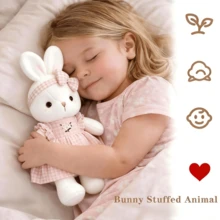 PlushFable 15.8in Daisy White Bunny Stuffed Animal In Floral Embroidery Dress Soft Rabbit Plushie With Bow Pastel Pink Sky Blue Sage Green Easter Bunny Decor Valentine Gift For Girl Kids Baby Shower Aesthetic Room Decor Spring Gift  2026 - Màu hồng nhạt - Xem 2