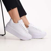 Tenis Feminino Plataforma Chunky Branco Sola Alta Conforto e Estilo Moderno para Qualquer Ocasião - Branco - Visão 9