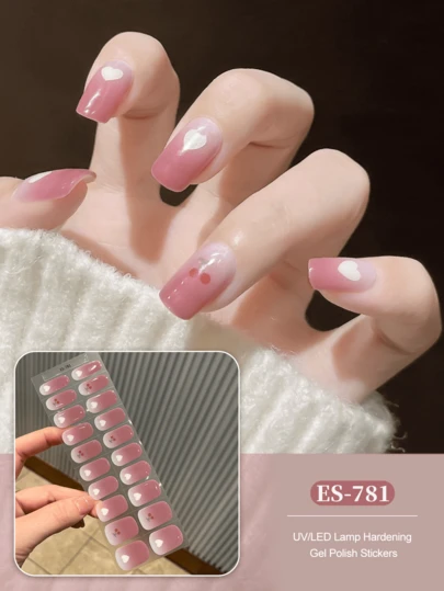 Tiras de uñas de gel curadas, base transparente, 20 piezas de envolturas de uñas de gel, pegatinas, se requiere luz UV, calidad de salón, de larga duración, ES20 Envío directo al por mayor de libros rojos del mismo estilo, pegatinas para uñas, pegatinas para uñas de las puntas de los dedos, suministros para uñas