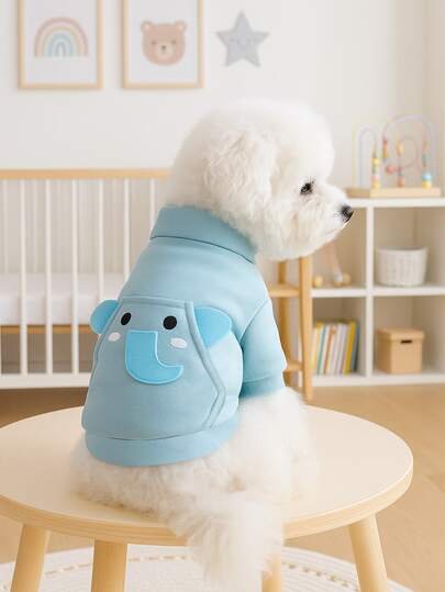 1pc Pet Clothes, Dog/Cat Apparel For Small Dogs/Puppies, Cute Happy Puppy/Kitten Outfit, Comfortable Cartoon Elephant Hoodie