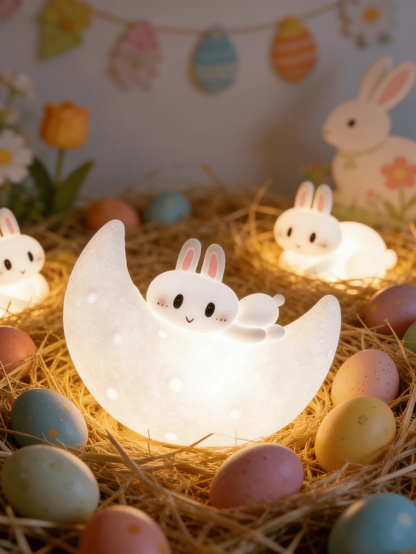 LED Rabbit Night Light, Moon Rabbit Lamp, Bedside Atmosphere Light, Cute Creative Desk Decor, Eid/Easter Gift, Eid Decoration, Suitable For Desk, Bedroom, Study, Home Decor - Multicolor - View 1
