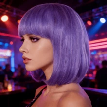 轻盈蓬松的内扣刘海波波头假发，亮紫色低温纤维材质，外观自然，易于造型，是角色扮演、日常佩戴和派对的理想之选，具有修饰脸型和显瘦的效果。 - 紫羅蘭色 - 查看 2