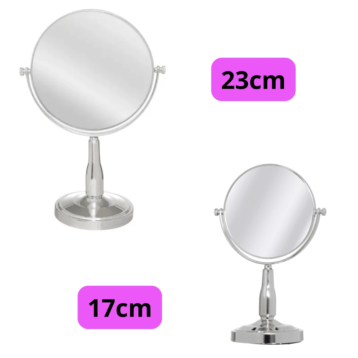 Round Tabletop Makeup Mirror With Magnification, Double-Sided, Various Models And Sizes. - Silver - View 1