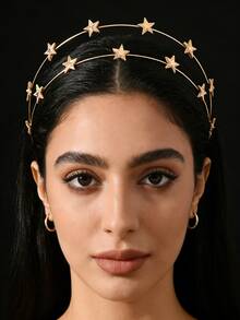 1pc/2pcs Double Layer Star Zinc Alloy Versatile Cute Headband, Bohemian, Valentine's Day, Ethereal, Sweet Minimalist Hair Accessory - Multicolor - View 1
