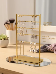 奢华金色多层耳环架，多孔耳环收纳盒，梳妆台首饰展示架 - A - 查看 5