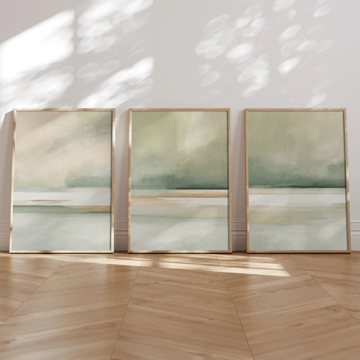 3幅现代海岸线条抽象风景水彩画,灰绿色调,帆布水墨画,春季墙面装饰画,可选择带框或不带框,家居装饰,理想的乔迁礼物,适用于宿舍、公寓、酒店、客厅、卧室、浴室、办公室墙面装饰 - 彩色 - 查看 1