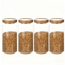 4 Pack Glass Storage Jars With Airtight Wood Lid, 34 OZ Glass Kitchen Canisters, Clear Container For Coffee Bean Storage, Dry Goods, Cookie, Candy, Tea, Spices And More - Trong sáng - Xem 2