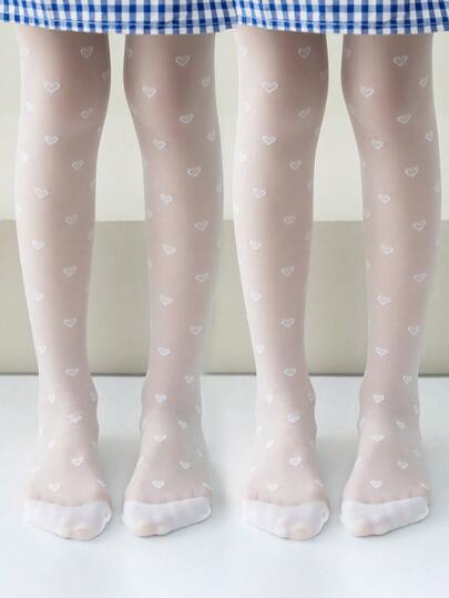 1pc Children's Thin Undershirt Socks With Heart Pattern, Classic Soft Lightweight White Anti-Snag Stockings, Cute Sweet Breathable Skin-Friendly Comfortable Versatile Dance Socks, Suitable For Parties, Outings, Leisure Activities, Campus Life