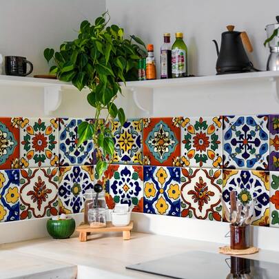 30 Stück Bohemian Stil Fliesen Wandverkleidungen - PVC Boden- und Wandfliesen, mehrfarbige Rückwandaufkleber, geeignet für Badezimmer, Böden, Möbel, DIY dekorative Aufkleber zum selbstklebenden Anbringen