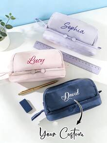 Customizable Stationery Pouch, Minimalist Solid Color Pencil Case, Fashion Stationery Storage Bag, Can Customize Your Name, School Supplies, Unique, Personalized, Suitable For Daily Life, Back To School And Business Use, Suitable As A Gift For Girlfriend, Boyfriend, Family, Friends, Classmates, Teachers For Valentine's Day, Birthday, Back To School, Teacher's Day, New Year, Ramadan, Etc. - Multicolor - View 2
