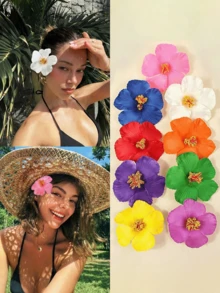 Bộ 9 kẹp tóc hình hoa dâm bụt kiểu Hawaii, phụ kiện tóc hoa nhân tạo nhiệt đới nhiều màu sắc, phong cách Bohemian, phù hợp cho mùa hè, đi biển, dự tiệc, đám cưới, quà tặng ngày Valentine. - Nhiều màu - Xem 9