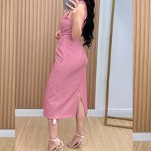 Women's Tailored Midi Dress With Elegant Side Tie - Hoa hồng Guaíba - Xem 2