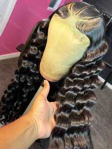 40 Inch 250% Density Human Hair Wig Brazilian Virgin 13x4 HD Lace Loose Deep Wave Lace Front Wigs Human Hair Pre Plucked Wet And Wavy Lace Front Wig Human Hair For Women With Baby Hair Natural Black Color - Natural Black - Xem 3