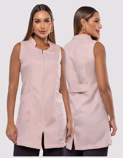 Jaleco Feminino Regata Sem Mangas Zíper Oxford Gab