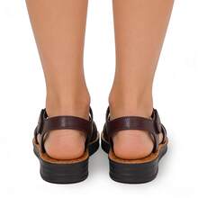 女士夏季凉鞋 - 休闲纯色，透气镂空设计，魔术贴搭扣，平底沙滩鞋，多功能平底凉鞋 | 舒适百搭 - 棕色3 - 查看 7