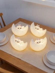 LED Rabbit Night Light, Moon Rabbit Lamp, Bedside Atmosphere Light, Cute Creative Desk Decor, Eid/Easter Gift, Eid Decoration, Suitable For Desk, Bedroom, Study, Home Decor - Multicolor - View 4