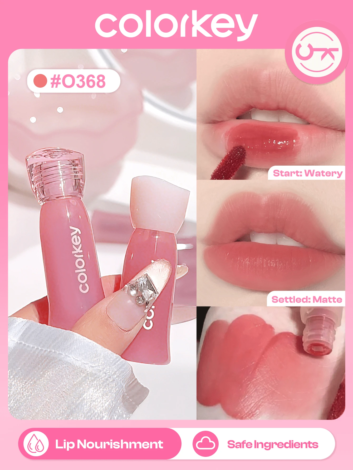 COLORKEY Mini Son bóng lì mềm cảm giác nước, Son tint, Son môi dạng lỏng, Lớp hoàn thiện lì trong suốt, Lâu trôi, Chống nước, Chống lem, Phù hợp cho phụ nữ & con gái, Hoàn hảo cho mùa xuân/mùa hè, Trang điểm Latte, Trang điểm Y2K, Trang điểm thập niên 90, Bộ trang điểm môi, Đám cưới cô dâu, Quà tặng sinh nhật, Đồ dùng thiết yếu cho ngày lễ & tiệc, Màu sắc đẹp nhất - O368 - Xem 1