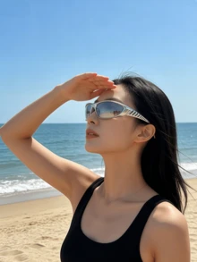 1 Paar silbrige futuristische Retro-Brille, Cut Out Bügel, atmungsaktiver Rahmen, lässiger Streetwear-Stil, bohemian Party-Dekoration, Punk-Quadrat-Klassiker Brillen, unisex Modebrillen, Kunststoffrahmen, Dubai Schwarz, West Coast Hip Hop Stil, Dark Heavy Metal Musikfestival, geeignet für Sommer, alle Jahreszeiten, Urlaub, Pendeln, Outdoor-Aktivitäten - Verschiedenfarbig - Übersicht 5