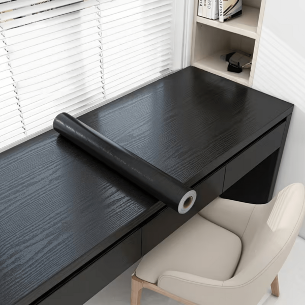 1 Rolo de Papel de Parede Autoadesivo de Grão de Madeira Preto Espesso, Papel de Parede Adesivo PVC, À Prova d'Água e Removível, Adequado para Quarto, Sala de Estar, Teto, Bancada, Armário, Móveis e Renovação Doméstica, Fácil de Cortar e Instalar