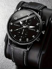 3pcs/Set Personalized Dial Quartz Fashionable Casual Elegant Business Exquisite Men's Watch, Versatile Wristwatch - Black - View 6