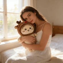 千川系列小型站立毛绒玩偶，圣诞驯鹿头饰兔兔毛绒玩偶，生日及节日礼物 - 黃棕色 - 查看 3