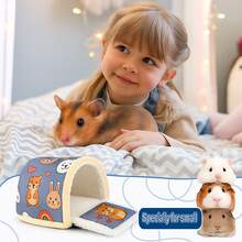 New Hamster Nest, Golden Hamster Flower Branch Nest With Cotton Lining, Warm Pet Cotton Nest For Overwintering, Small Pet Supplies - Grey - View 3