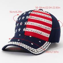 1 Patriotic American Flag Baseball Cap, Diamond Embellished - Handmade, All-Season Commuting Hat, Suitable For Independence Day And Daily Wear, White Base With Blue Stars And Red Stripes, Polyester Fabric, Everyday Hat| American Flag Design| Durable Headwear, Baseball Cap - 藏青色 - 查看 1