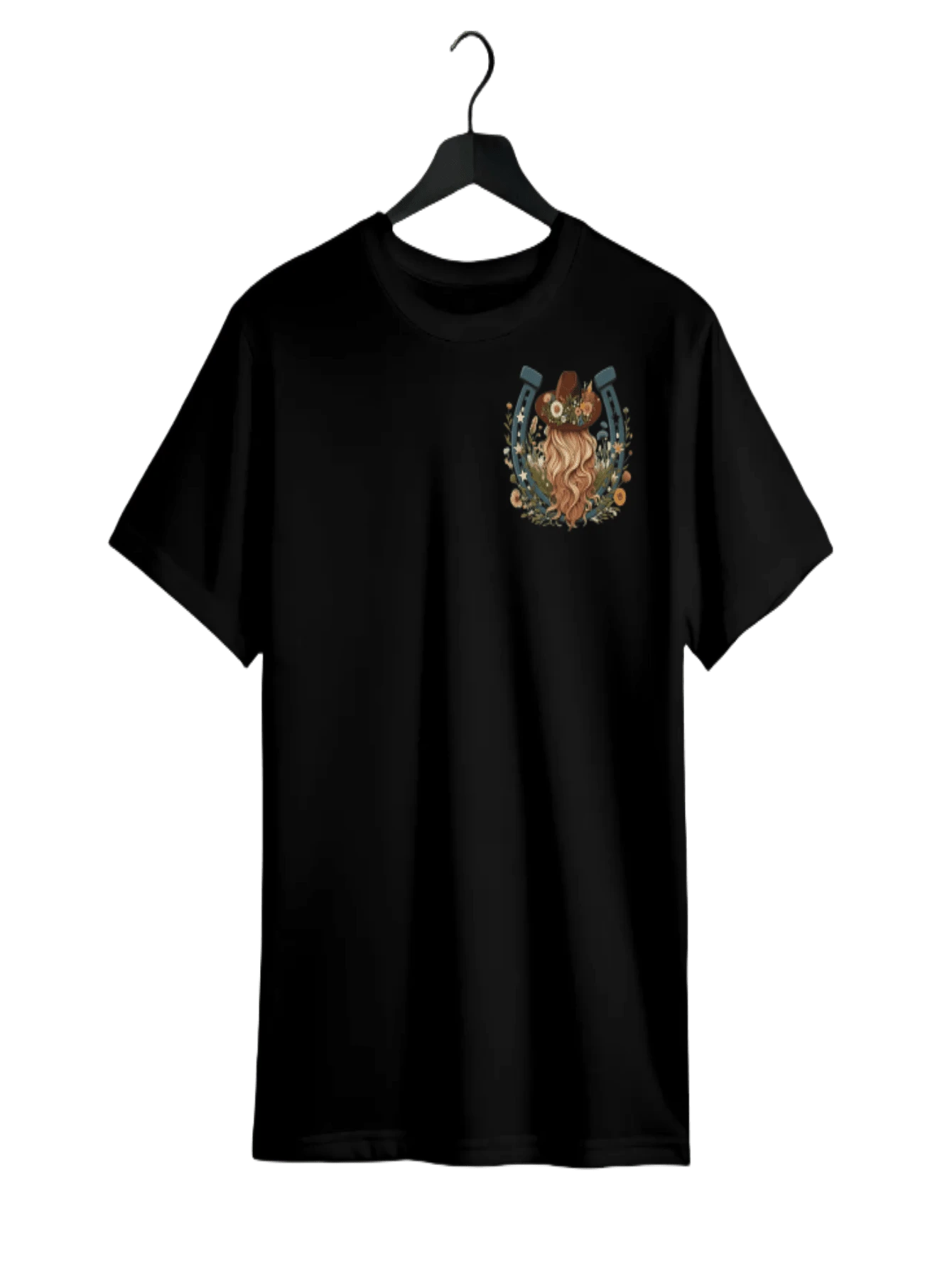 Women's Wildflower &Amp; Bronco Cowboy Graphic T-Shirt - Casual Crew Neck, Short Sleeve, 100% Cotton Summer Top, Comfortable &Amp; Stylish For Casual Attire And Gifting - Black - View 1