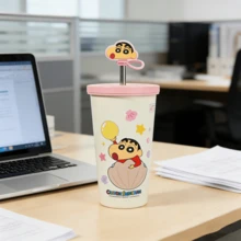 635毫升/21.47盎司 蜡笔小新动漫不锈钢保温杯，可爱设计，吸管杯，保温瓶，水瓶，保温杯，节日礼物 - 粉色 - 查看 5