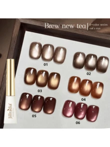 XEIJAYI 6支/套 10毫升 “Brew New Tea”猫眼凝胶指甲油套装，包含可卸除的UV/LED猫眼凝胶指甲油，美甲礼品套装，圣诞礼物 - 不含磁性棒 - 彩色 - 查看 1