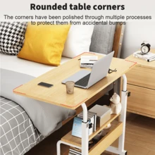 Lislark 60*40cm Mobile Computer Desk, Laptop Over Bed Table With Wheels Compact Desk Workstation, 70-90 Cm Height Adjustable Desk, Simple C-Shape Overbed Table For Home Office - Beige - View 9