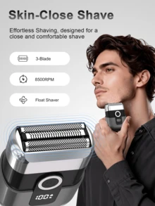 Men's Electric Shaver With Digital Display, Rechargeable Foil Shaver, Ultra-Portable Wet & Dry Razor, Compact Travel Shaver – Holiday Gift For Him, Father's Day Gift - Xám - Xem 3