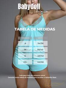 Pijama Baby Doll Malha Fria Tecido Fresquinho Roupa De Dormir Short Molinho Confortavel Langerie Sensual Renda - Azul Tiffany - Visão 5