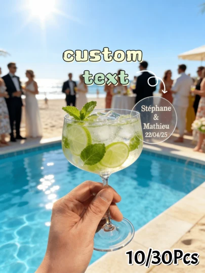 10/30pcs Custom Wedding Acrylic Drink Tag With Personalized Text, Elegant Label For Wedding Beverages And Daily Use