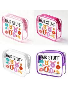 Transparent Pvc Portable Storage Bag With Comb, Combs, Makeup Brushes, Bows, Cosmetics And "Hair Stuff" Pattern,Medical Storage Bag,Large Capacity Makeup Organizer Makeup Case, Waterproof ,With Zippered ,Cosmetic Bag,Vacation Organizer,Beauty Bag,For Lipstick, Brush, Skincare, Mobile Phone, Coin, Small Items Storage ,Makeup Bag - Multicolor - View 6