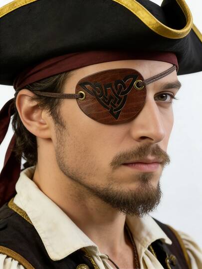 1PC Retro Brown Faux Leather Pirate Eye Patch With Intricate Cutout Design Cosplay Accessory