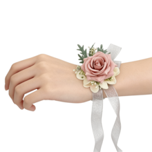 3件套象牙色新娘伴娘捧花，含胸花和襟花；10英寸白色香槟色人造玫瑰花束，适用于婚礼教堂装饰、仪式、周年纪念、情人节礼物 - 粉紅色A - 查看 12