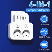 2 enchufes de CA + 3 USB + 1 adaptador de viaje multifunción Tipo C, extensor de enchufe de pared compacto y portátil adecuado para oficina, viajes, juegos, hogar, escuela - Ver 7