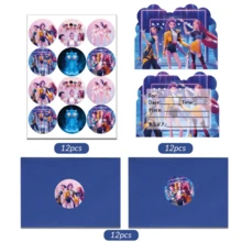 KPOP Demon Hunter Party Invitation Set - Set Includes 12 Fill-In Cards, 12 Envelopes, And 12 Stickers, With Cute Cartoon-Themed Birthday Invitations - Multicolor - View 3