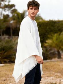 Men's Minimalist Solid Color Casual Lightweight Poncho Shawl, Suitable For Outdoor And Daily Use, Spring/Autumn - Multicolor - View 4