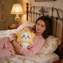 Chiikawa Series Small Standing Plush Doll With Star Head Chiikawa Stuffed Doll, Birthday/Holiday Gift - White Yellow - View 3