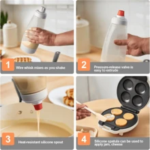 1/2pcs 1000ml/33.8oz Manual Pancake Batter Dispenser - Pancake Batter Mixing Bottle, Suitable For Cupcakes, Waffles And Pancakes, Easy Squeeze Design, Precise Measurement, No Electricity Needed, Durable Plastic, Condiment Squeeze Bottle, Mini Clear Sauce Bottle, Pancake Dispenser, Pancake Batter Dispenser, Kitchen, Food Container, Condiment Bottle - Multicolor - View 7