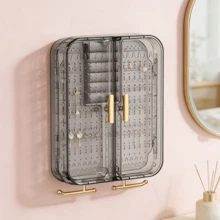 1pc Jewelry Storage Box, Multi-Function Earring Necklace Jewelry Box, Elegant Wall-Mounted Jewelry Holder - Multicolor - View 12