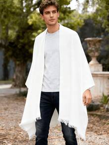 Men's Minimalist Solid Color Casual Lightweight Poncho Shawl, Suitable For Outdoor And Daily Use, Spring/Autumn - Multicolor - View 2