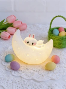 LED Rabbit Night Light, Moon Rabbit Lamp, Bedside Atmosphere Light, Cute Creative Desk Decor, Eid/Easter Gift, Eid Decoration, Suitable For Desk, Bedroom, Study, Home Decor - Multicolor - View 2