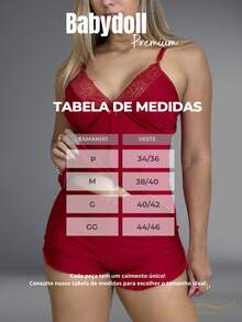 Pijama Baby Doll Malha Fria Tecido Fresquinho Roupa De Dormir Short Molinho Confortavel Langerie Sensual Renda - Vermelho - Visão 5