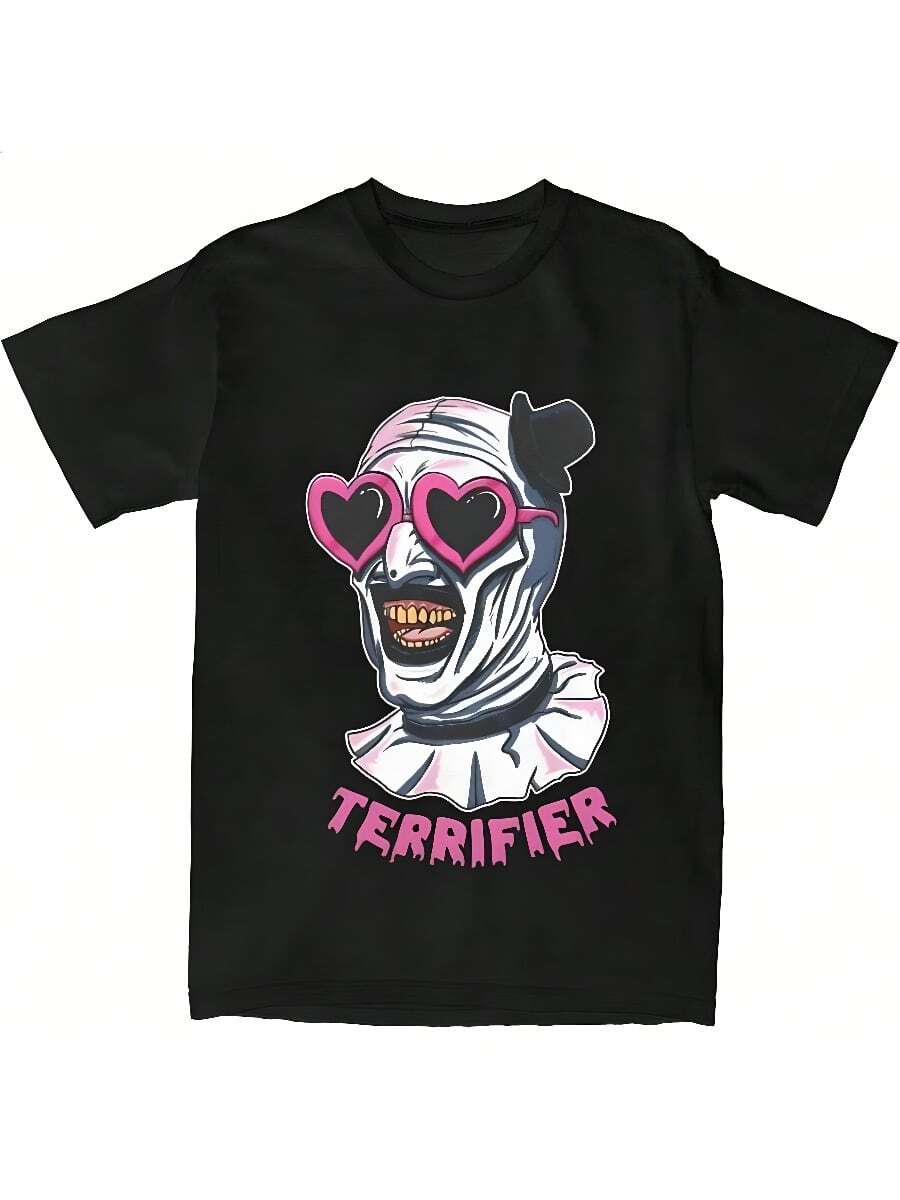 Cool Summer Terrifier Art Clown Heart Glasses T-Shirt Fashion T-Shirt Short Sleeve Round Neck T-Shirt Gift Idea Clothing Men's Clothing - 黑色 - 查看 1